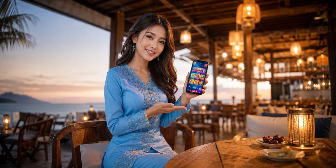 Wanita Malaysia berbaju kurung menggunakan telefon untuk main kasino mudah alih